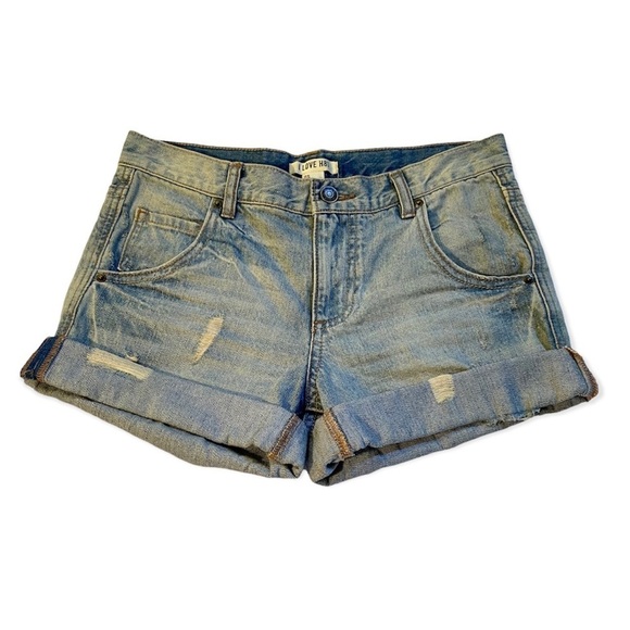 Forever 21 I Love H81 Cuffed Distressed Denim Jeans Shorts Size 26 NWT - Picture 6 of 14